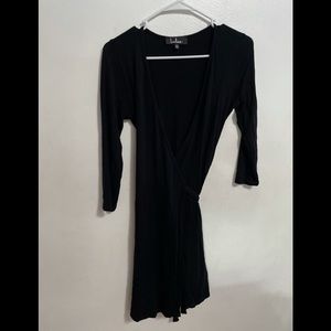 Lulus Black Long Sleeve Wrap Dress | Size XS | Stretchy Knit V-Neck Mini